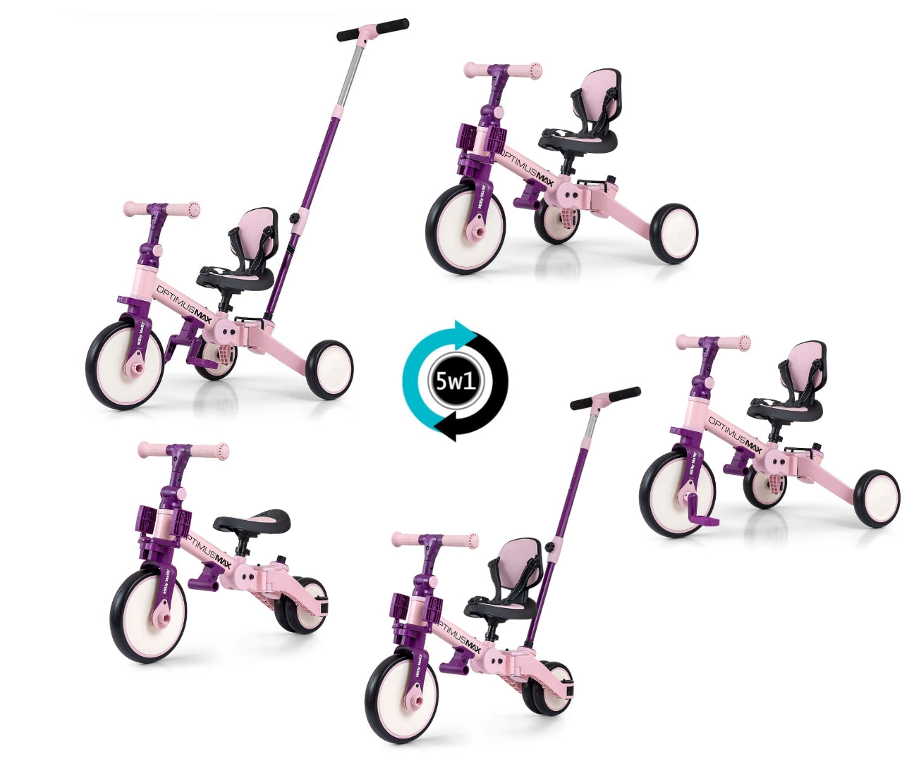 Bicicleta 5In1 Optimus Max Rosa Milly Mally