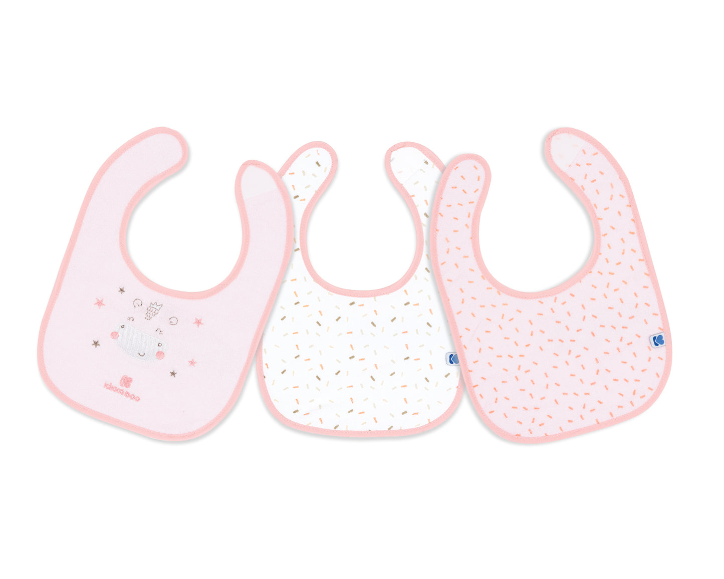 Conjunto de 3 babetes Hippo Dreams em tecido turco rosa