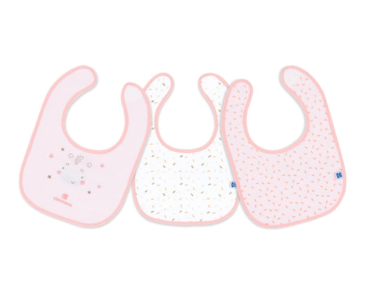 Conjunto de 3 babetes Hippo Dreams em tecido turco rosa