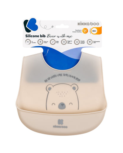 Babete de silicone Bear With Me cinzento