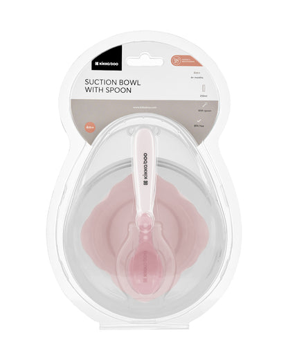 Taça com ventosa rosa e colher