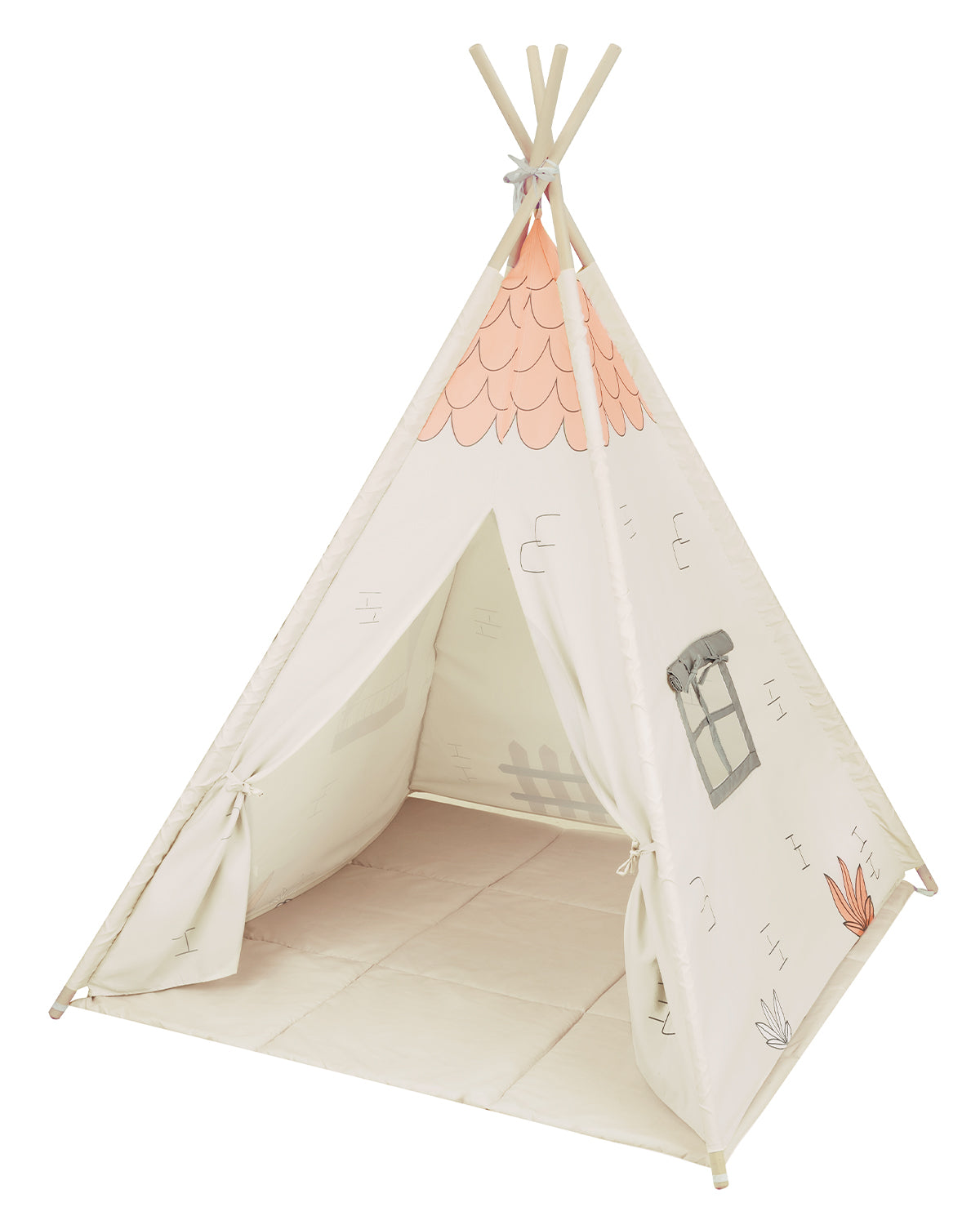 Tipi em madeira com Tapete de Atividades almofadado - Casa bege Kikkaboo