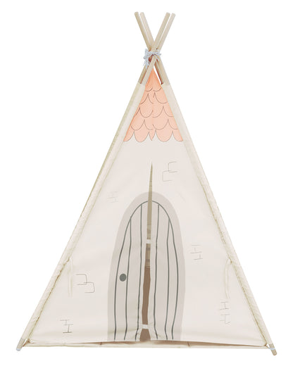 Tipi em madeira com Tapete de Atividades almofadado - Casa bege Kikkaboo