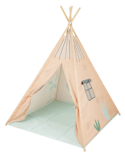 Tipi em madeira com Tapete de Atividades almofadado - Orange House Kikkaboo