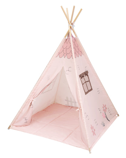 Tipi em madeira com Tapete de Atividades almofadado - Casa Mint Kikkaboo