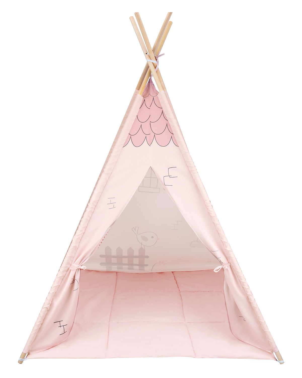 Tipi em madeira com Tapete de Atividades almofadado - Casa Mint Kikkaboo