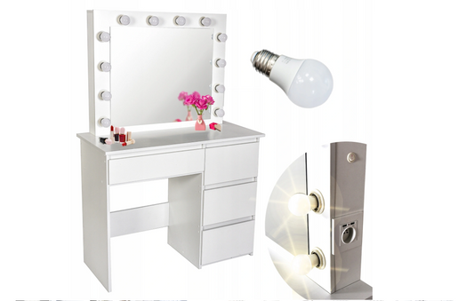 Toucador madeira com espelho LED e USB 140x94x43 cm