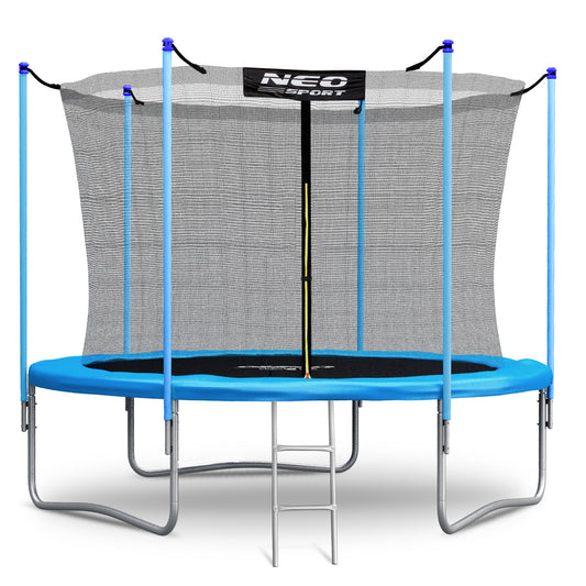 Trampolim Ø252 cm azul com rede interna e escada até 120 kg