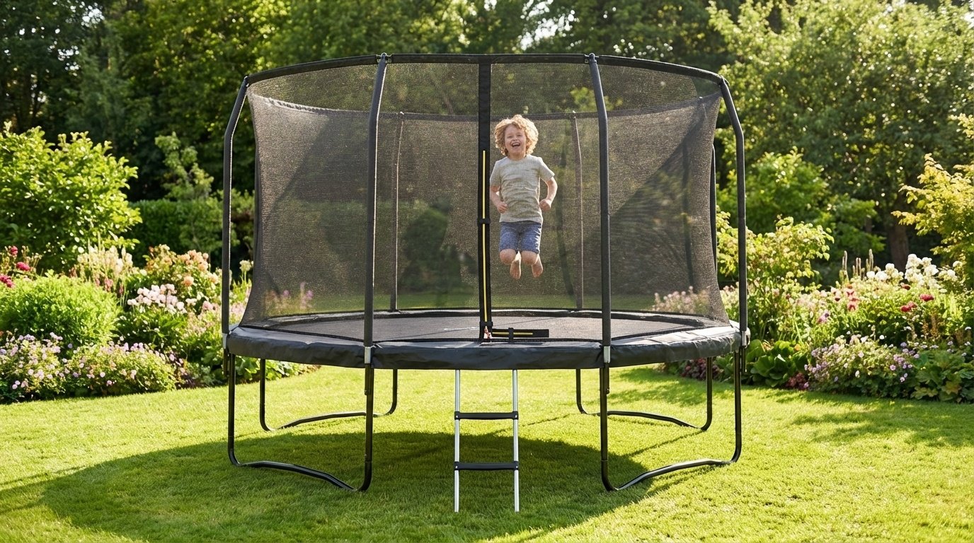 Trampolim com rede e escada 244 cm preto até 50 kg