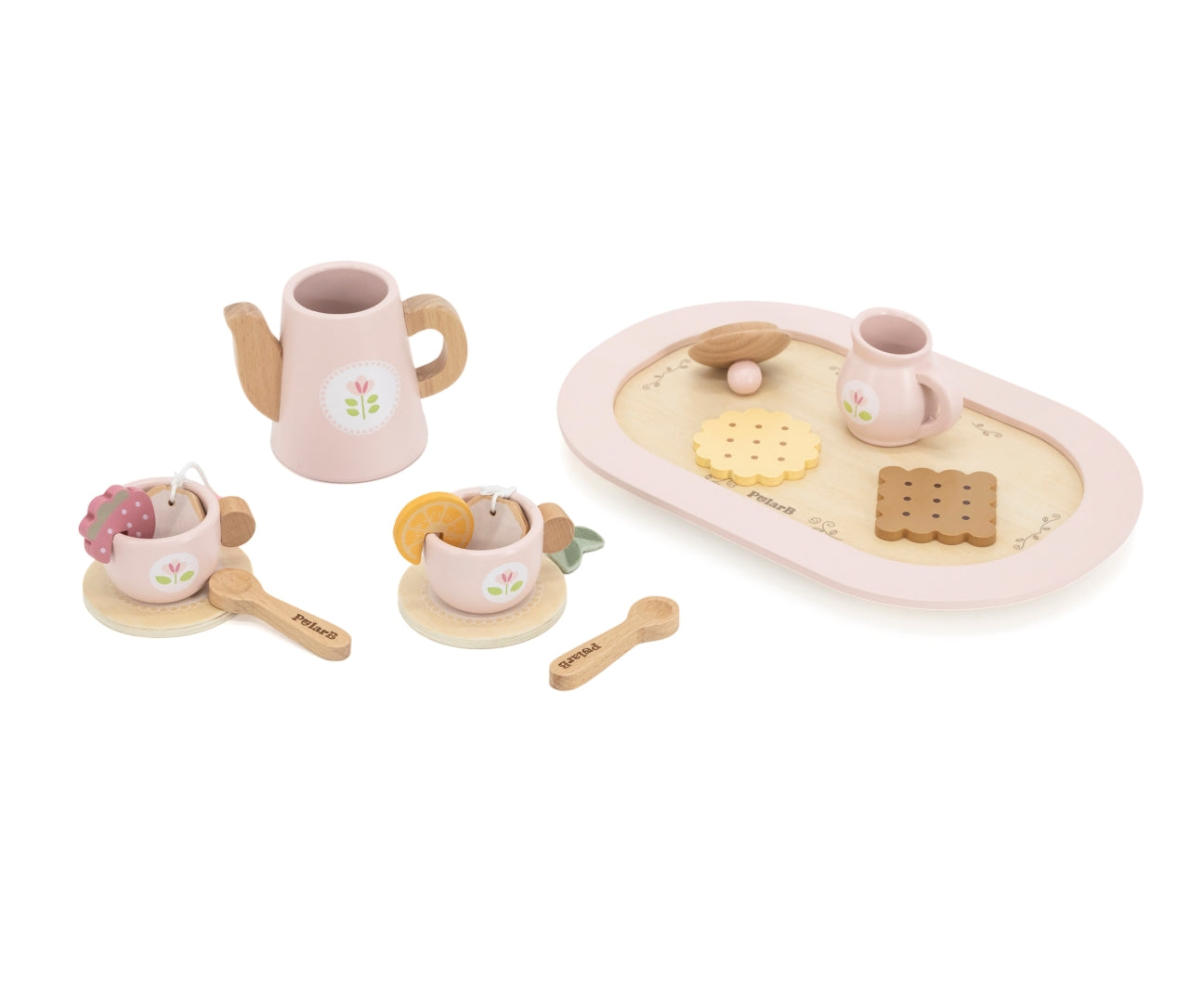 Conjunto De Chá E Café Em Madeira Cor-De-Rosa Viga