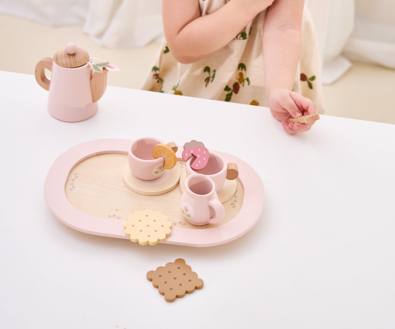 Conjunto De Chá E Café Em Madeira Cor-De-Rosa Viga