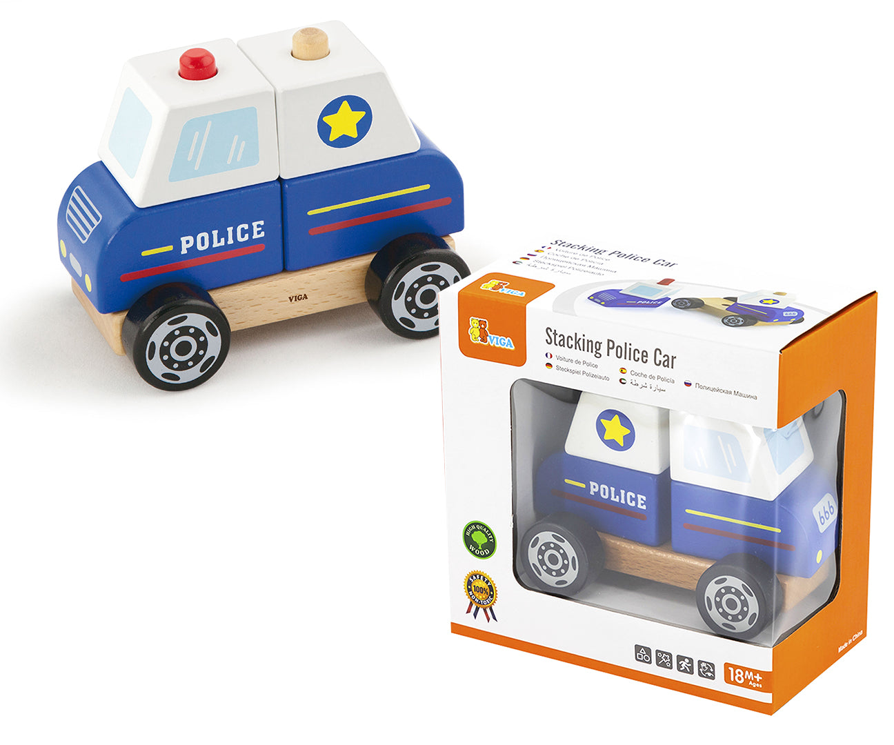 Carro de Polícia de madeira com blocos Viga