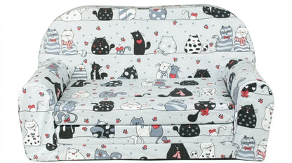 Sofá-cama infantil 2 em 1 85x60 cm gatos cinzentos