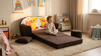 Sofá-cama infantil 170x100x8 cm castanho urso