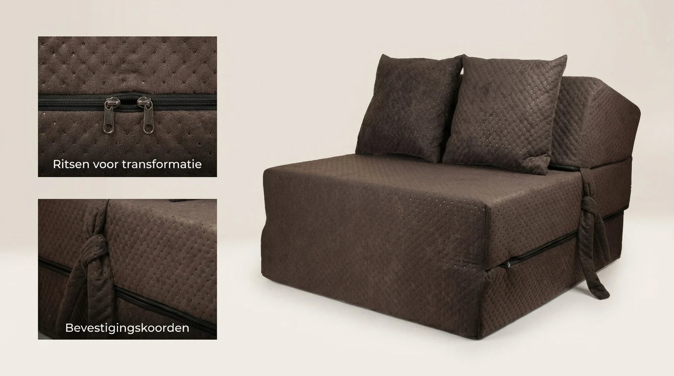 Colchão de viagem para campismo dobrável 200x70x15 cm com almofadas castanho