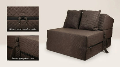 Colchão de viagem para campismo dobrável 200x70x15 cm com almofadas castanho