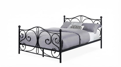 Cama metálica 140 x 200 cm preta com detalhe decorativo