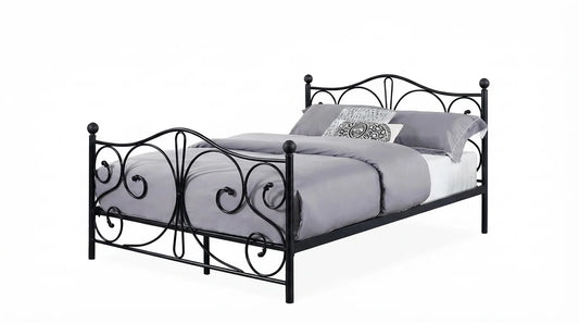 Cama metálica 140 x 200 cm preta com detalhe decorativo
