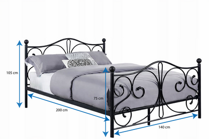 Cama metálica 140 x 200 cm preta com detalhe decorativo