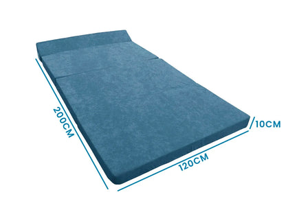 Colchão dobrável com almofada 200x120x10 cm azul marinho