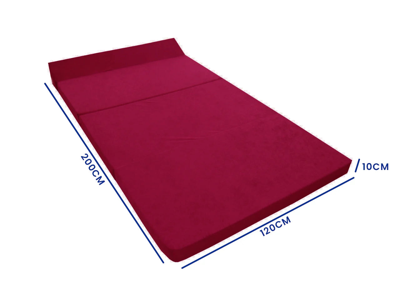 Colchão dobrável com almofada 200x120x10 cm bordeaux